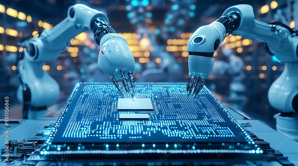 Aufkleber robots assembling a microchip