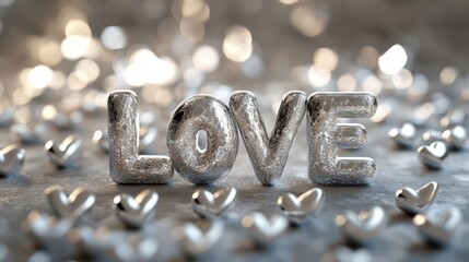 Silver Valentine. Love Day Celebration with Small Hearts and Nubes of Chaos