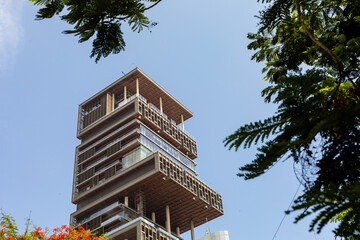 Mumbai, India, 16 June 2024 - Antilia, It is the residence of the Indian billionaire Mukesh Ambani,...