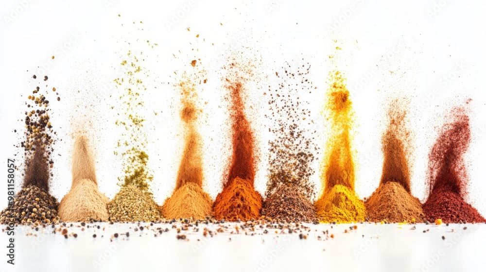 Aufkleber a colorful array of spices exploding in motion against a white background, showcasing a spectrum of 