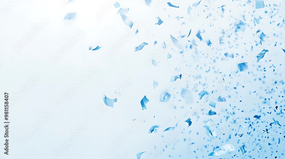 Wall mural a serene blue background with floating paper-like fragments creating a tranquil atmosphere.