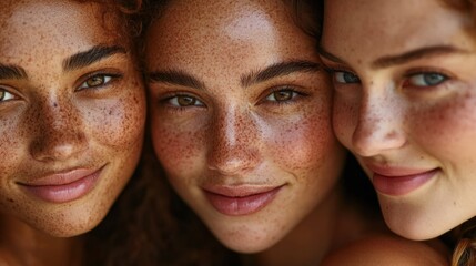 Skin Types - Diverse Adult Women with Natural Beauty and Freckles in Close-Up
