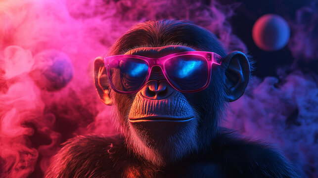 an astronaut chimp with sunglasses in spac