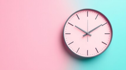Minimalist clock face with sleek hands against a gradient pastel background, modern clock design, time concept