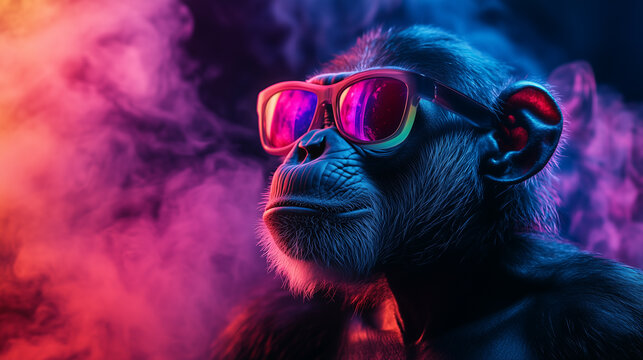 an astronaut chimp with sunglasses in spac