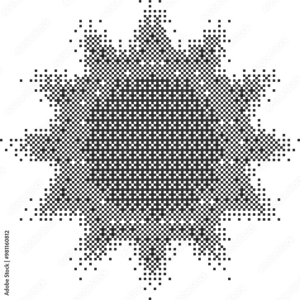 Poster Pixel pattern shape. Textured with bitmap Y2k dither gradient. Retro star with old computer game graphic effect. Halftone grunge illustration
