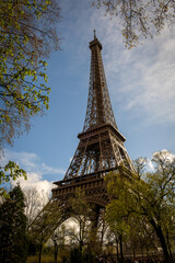 Paris Eiffel Tower and river Seine at sunset in Paris, France. Eiffel Tower is one of the most iconic landmarks of Paris
