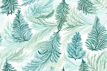 Christmas Seamless Pattern. Coniferous branches, cones, red artificial berries, thuja branches. Pattern for wrapping paper, greeting cards, invitations, fabric, prints.