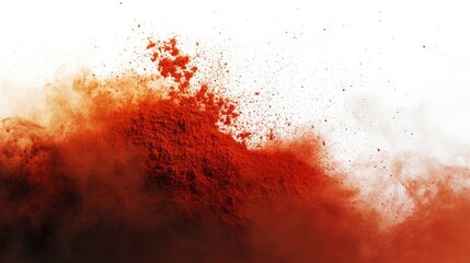Abstract red powder explosion on white background. Vibrant color dust cloud creating dramatic and dynamic motion effect in artistic photography.