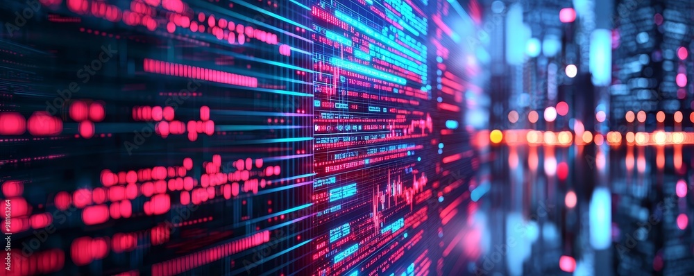 Poster abstract digital data streams glowing in vibrant colors, representing technology and connectivity in