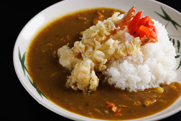 japanese tempura curry japanese food isolate in black background
