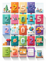 Colorful Seamless Background Design with Playful Calendar Tiles for 2025 � Vibrant Illustrations Representing Each Month