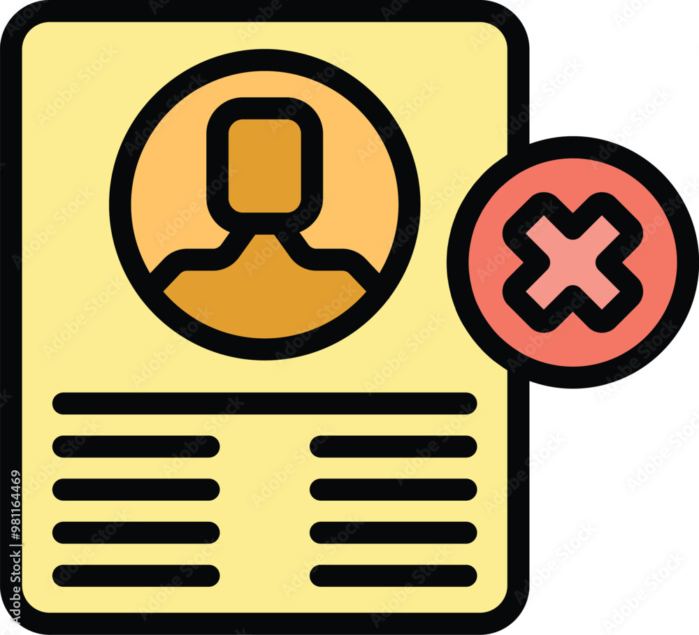 Poster colorful icon of a profile being rejected, useful for topics related to id verification