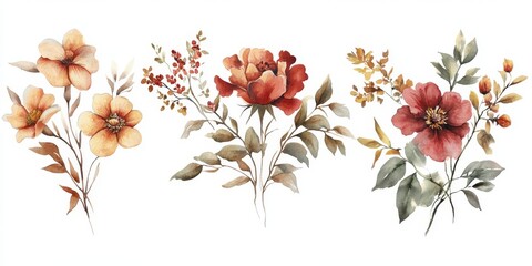 Obraz premium This collection features elegant watercolor flower paintings of vintagestyle bouquets with wildflowers and leaves, ideal for enhancing home decor or inspiring various design projects