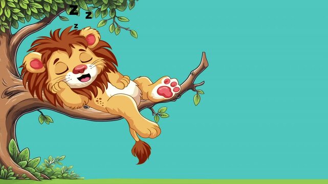 A lion sleeping on the branch of a tree