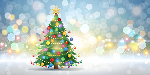 Flat Bokeh Christmas Tree Lights: A Soft, Colorful Background with Shimmering Holiday Lights for Warm Festive Messaging in Vector Illustration