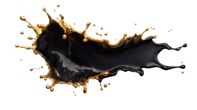 A stunning splash of black and gold liquid, dynamically captured in motion, ideal for creative and artistic projects.