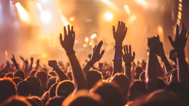Crowd with raised hands at a concert - summer music festival
