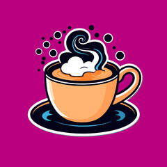 Vector illustration cup of aromatic coffee on a plate