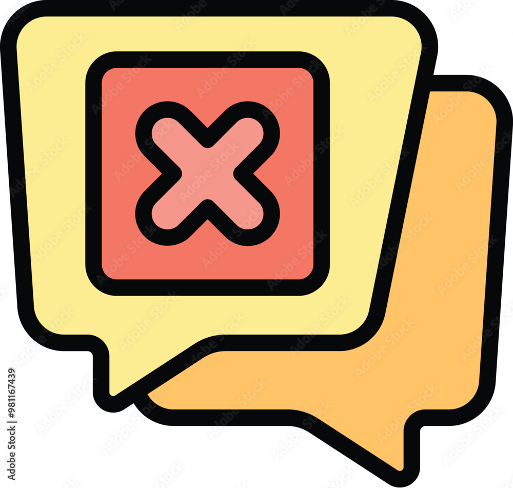 Poster two overlapping speech bubbles with a bold red x mark symbolizing the termination of a dialogue or t