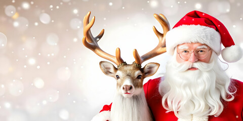 3D Santa with Reindeer: Capturing a Whimsical Bond in Soft Focus with Dreamy Bokeh Background - Isolated Icon on White