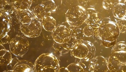 oil bubbles floating against a light background. The bubbles are semi-transparent with a reflective quality 