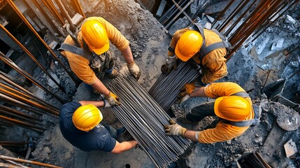 Construction Workers Laying Rebar.