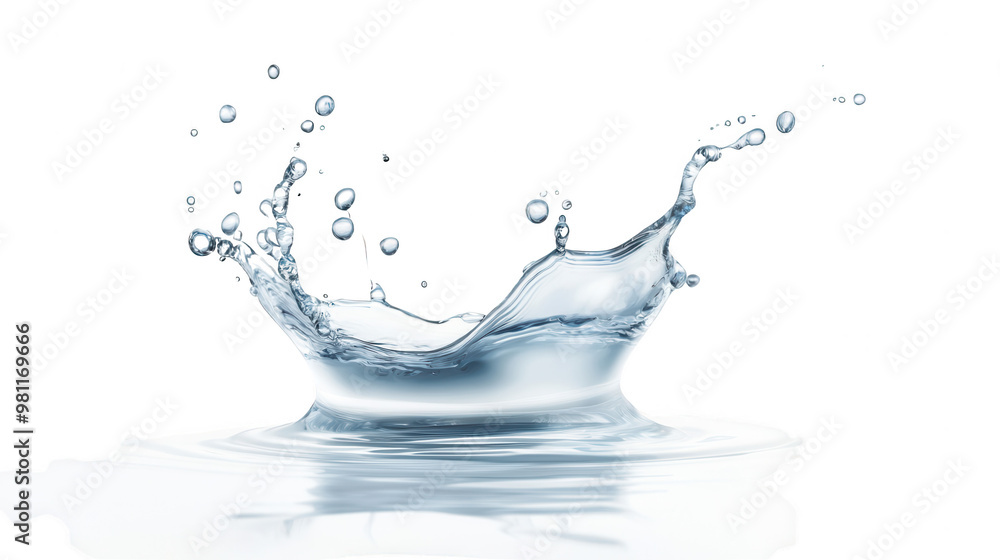 Poster a vibrant splash of water captured in motion, showcasing dynamic droplets and ripples against a pris