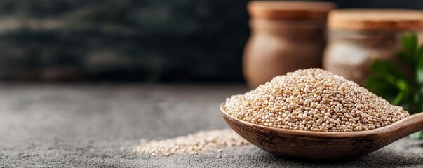Detailed shot of psyllium husk in a spoon, emphasizing the natural source of dietary fiber for a healthy lifestyle
