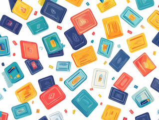 Flat Ascending Voter ID Cards Concept: Medium Shot of Various ID Cards Spiraling Upwards Against White Backdrop � Emphasizing Voter Registration and Participation in a Simple Vector Illustration