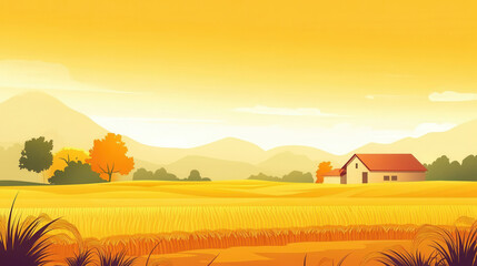 Obraz premium Autumn outdoor nature scenery in illustration style.