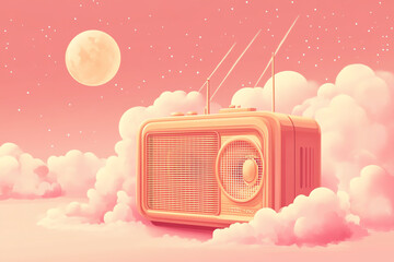 Pastel retro radio fills the air with lofi melodies, combining timeless nostalgia. Generative ai.
