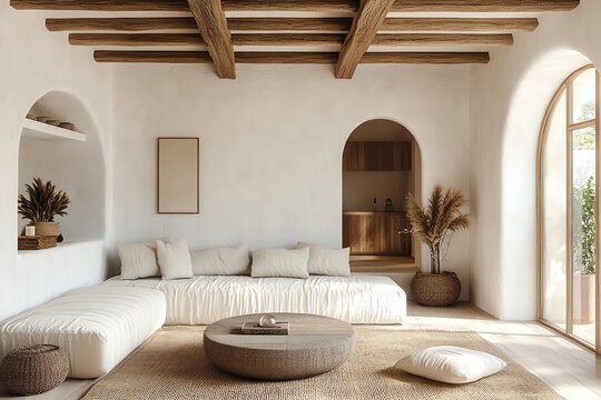 Mediterranean cottage embodies coziness, fusing architectural elegance with simple living. Generative ai.