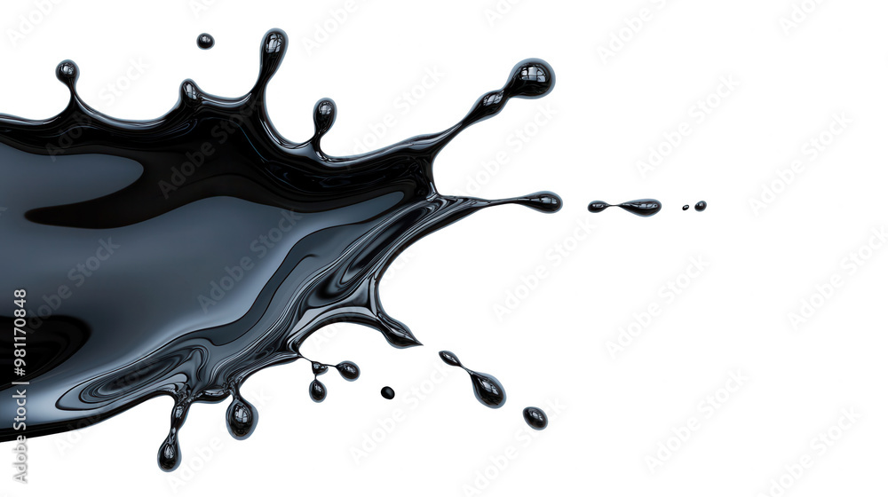 Poster Dynamic splash of black liquid isolated on a dark background, showcasing fluid motion and texture for artistic and design use.