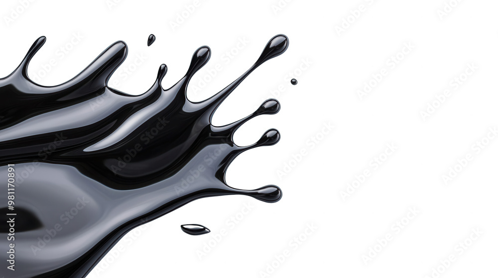 Poster dynamic splash of black liquid on a transparent background, perfect for creative projects and design