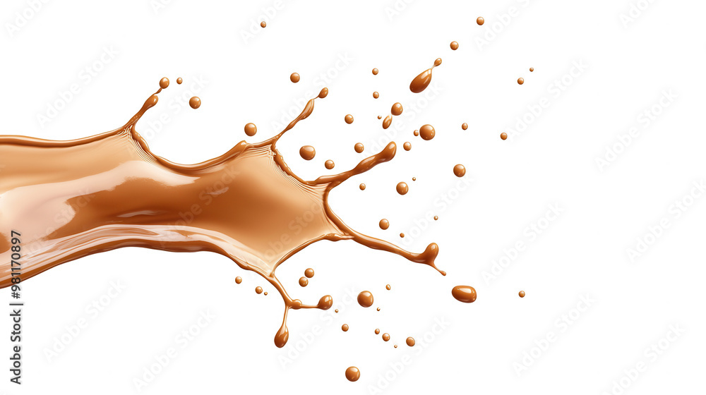 Poster Dynamic splash of chocolate liquid creating a captivating artistic effect on a black background.