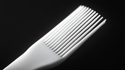 Close-up of a black comb on a white marble surface.