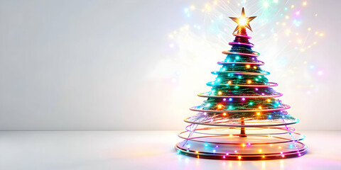 Isolated Flat Holographic Christmas Tree with Colorful Ornaments: Vibrant Design Symbolizing Festive Spirit for a Celebratory New Year 2025