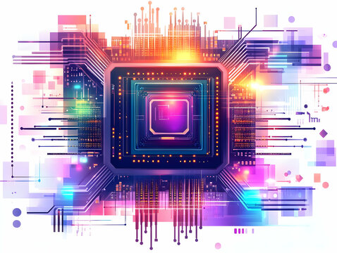 Macro Shot of Flat Quantum Supercomputer Concept: Real-Time Vote Auditing with Quantum Circuits Illustrating Speed & Accuracy in Election Verification - Simple Flat Vector Illustration