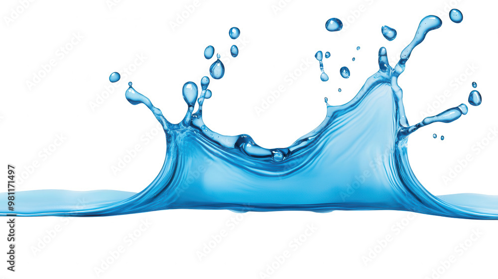 Poster dynamic splash of water depicted in vibrant blue, capturing movement and fluidity, perfect for creat