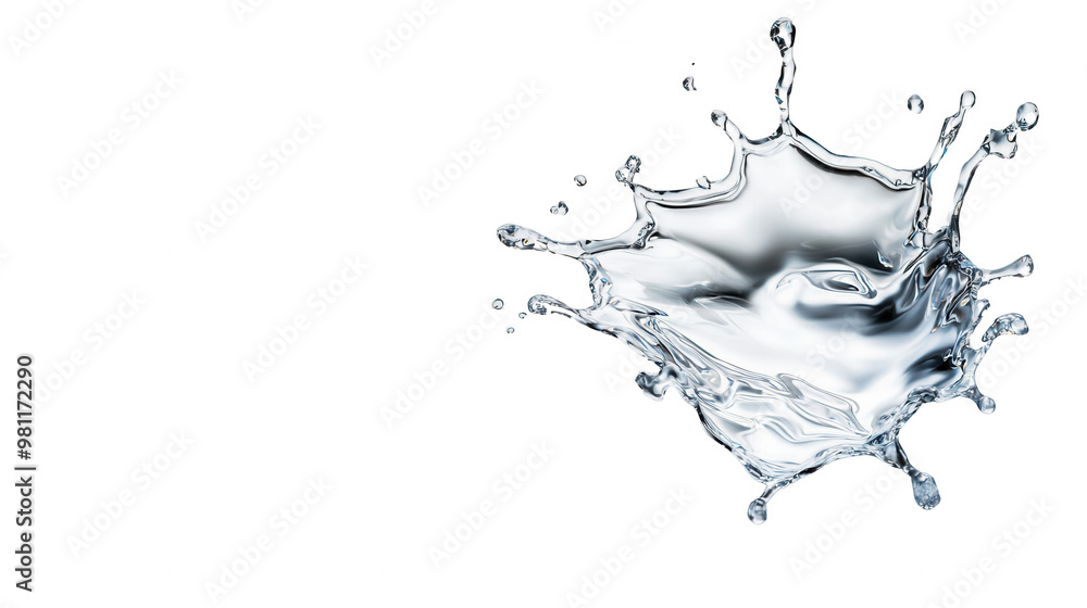 Poster High-resolution image of a water splash, capturing dynamic movement and clarity, ideal for showcasing freshness and purity.