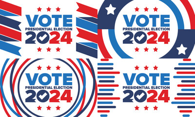 Vote 2024. Presidential Election 2024 in United States. November 5. US Election Day. Patriotic american element. Poster, card, banner and background. Vector illustration