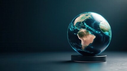 Holographic globe showing dynamic weather patterns in blue light, futuristic interface, global weather monitoring, holographic visualization