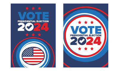 Vote 2024. Presidential Election 2024 in United States. November 5. US Election Day. Patriotic american element. Poster, card, banner and background. Vector illustration