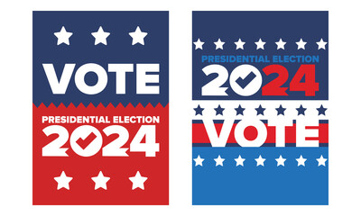 Vote 2024. Presidential Election 2024 in United States. November 5. US Election Day. Patriotic american element. Poster, card, banner and background. Vector illustration