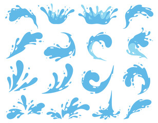 Fototapeta premium Water splashes. Fluid flow. Icon elements for advertising water delivery. Blue water. Vector illustration
