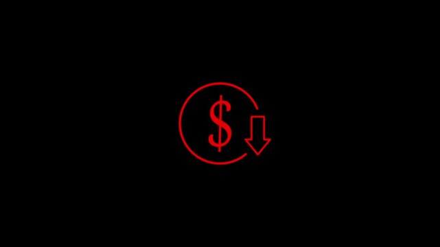 Dollar down icon design,Money transfer Icon icon in flat style,Dollar coin falling down. Icon of a coin and arrow pointing down, concept of financial crisis