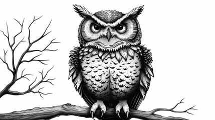 Obraz premium owl black and white illustration 