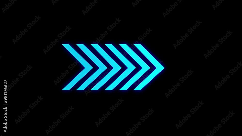 Poster cyan solid color swipe right-pointing arrow icon. right directional arrow black background with digi