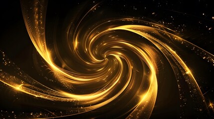 Obraz premium Golden Spirals in the Dark: Abstract golden spirals radiating light, emerging from both above and below, with an elegant glow against a pitch-black background.